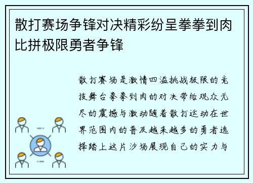 散打赛场争锋对决精彩纷呈拳拳到肉比拼极限勇者争锋